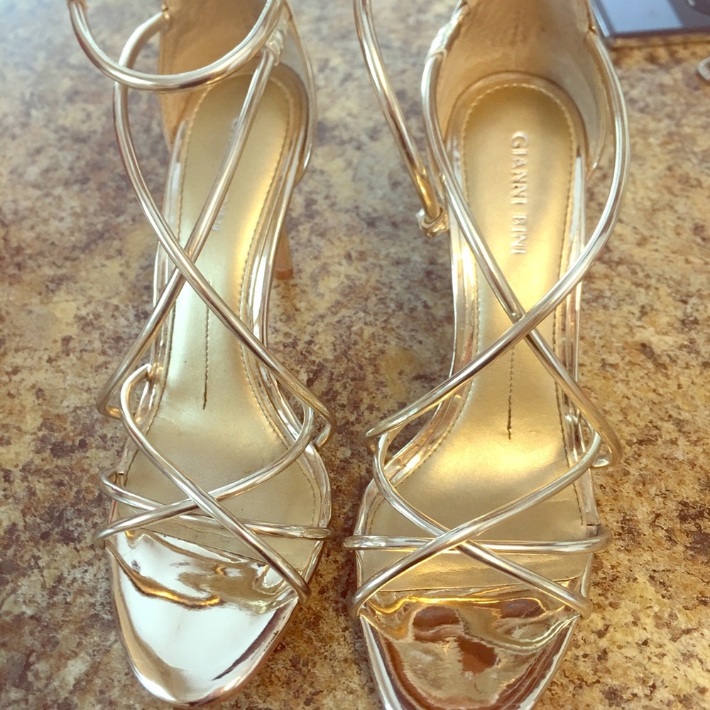 Gianni Bini Strappy Gold Stilettos